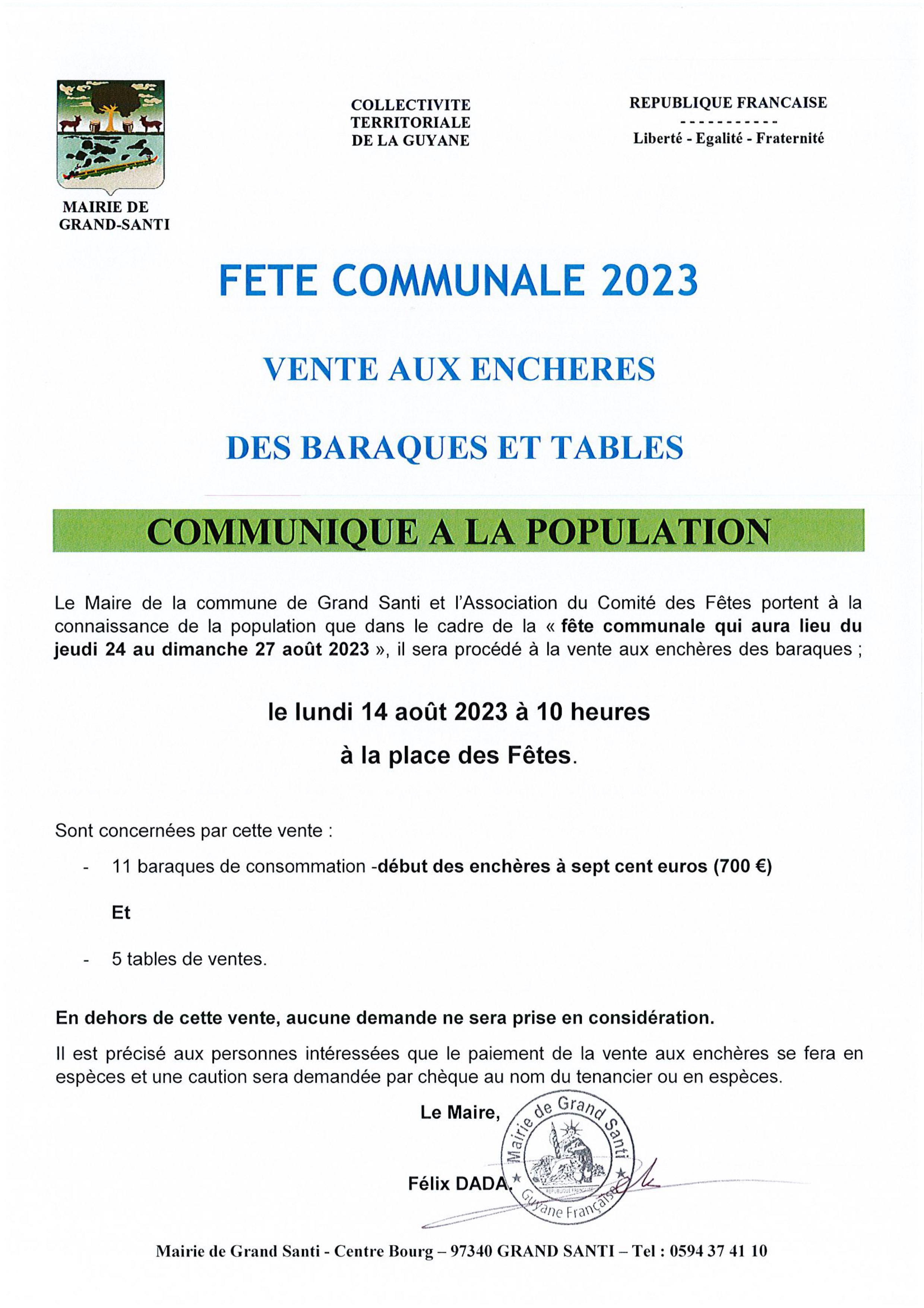 Fête communale 2023 : organisation d'une vente aux enchères